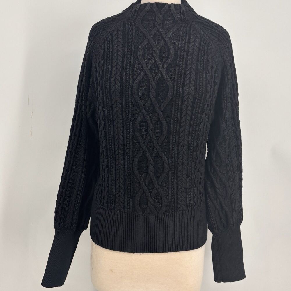 Express Women’s Small Petite Cable Knit Sweater Metallic Black Mockneck Black